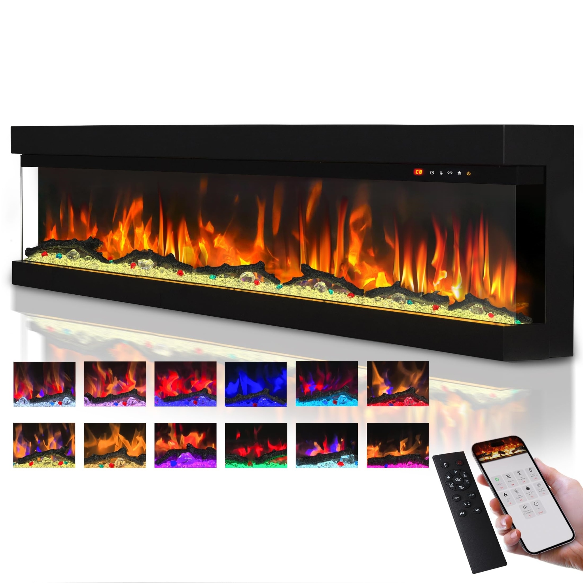 EdenDirect 3-Sided Glass Electric Fireplace — 42in., 13 Flame Colors, Heater, Remote Control, Smart App, Model# NTEBL-3M-42